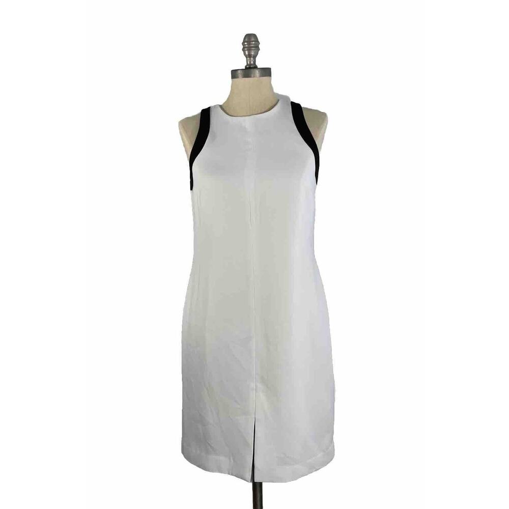 Banana Republic Women's Sleeveless Shift Dress Size 4 White Front Slit Keyhole